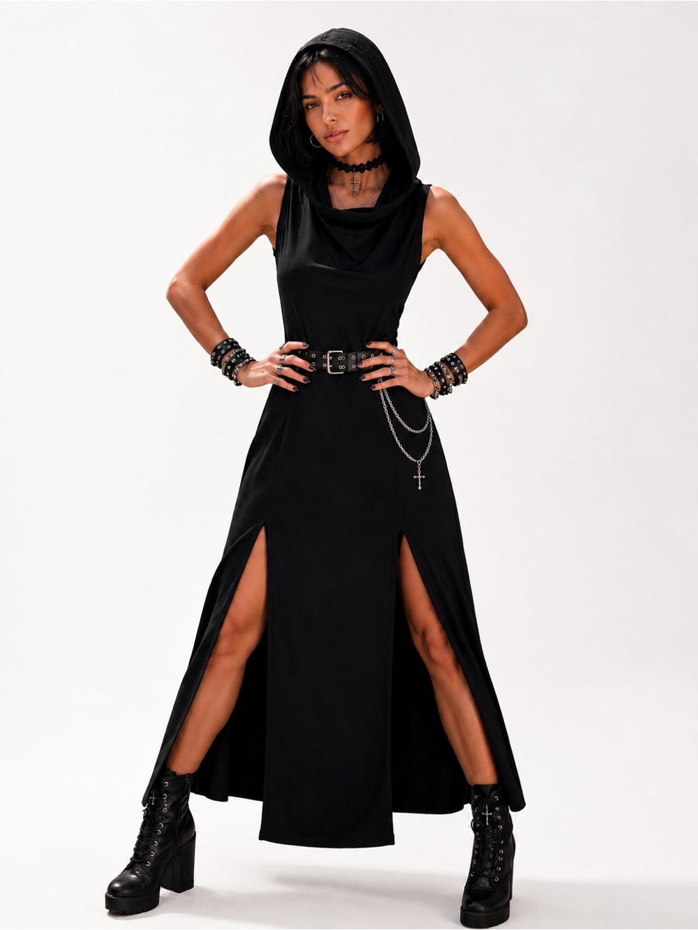 Elegant Black Sleeveless Cowl Neck Maxi Dress